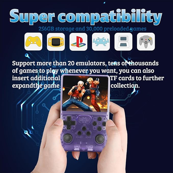 R40S Pro+ Handheld Game Console, 30000 in 1 Games Mini Retro Video Console, 3.5-Inch IPS Screen,256GB TF Memory Memory,Built in 45+ Emulators,3800mAh Battery (Transparent Purple 256G)