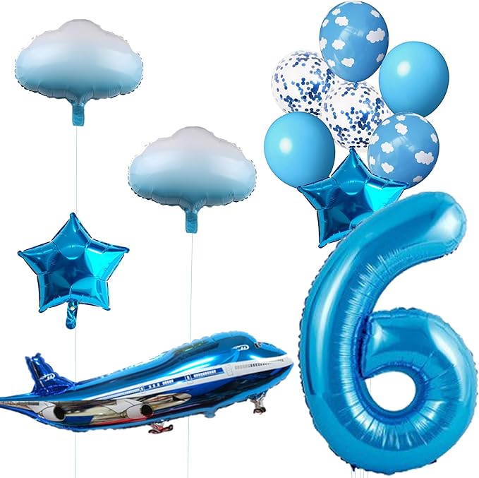 31inch Large Airplane Blue Party Decoration Airplane Balloon Set Birthday Party Supplies (6 Number Airplane)