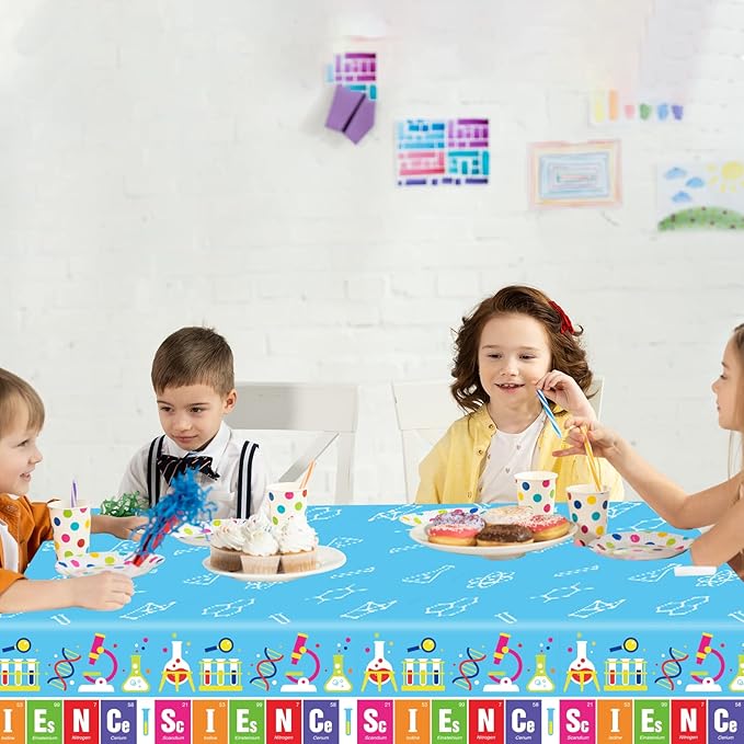 chiazllta Set of 3 Science Tablecloth Party Supplies Mad Sciencist Theme Birthday Party Decorations Laboratory Party Table Covers for Kids 108 x 51 inch Little Scientist Party Decorations