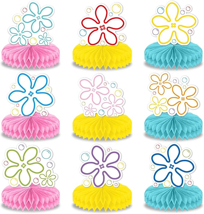 12Pcs Bikini Flower Bubble Honeycomb Centerpiece for Tables Ocean Party Decoration Yellow Cartoon Honeycomb Centerpiece Table Topper for Under the Sea Baby Shower Cartoon Theme Birthday Party Supplies