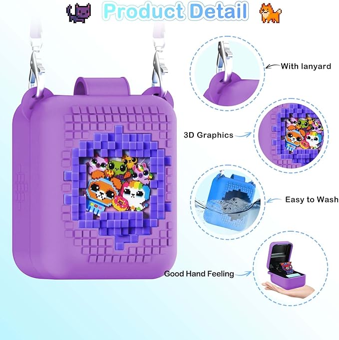 Silicone Case for Bitzee Interactive Toy Digital Pet, Protective Skin Cover for Bitzee Virtual Electronic Pets Accessories with Lanyard,Scratch Shock Protection,Purple