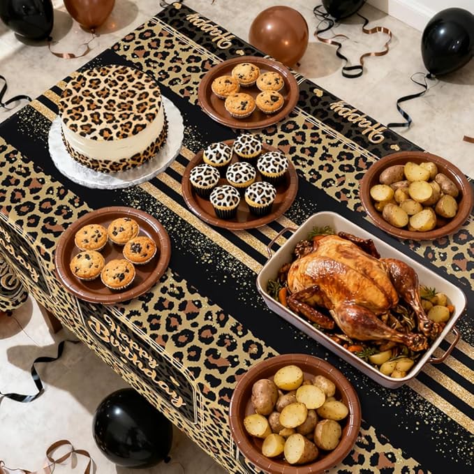 3 Pieces Brown Cheetah Print Birthday Decorations Tablecloth Black Leopard Print Birthday Party Decorations Supplies Cheetah Plastic Table Cloth Disposable Table Covers 108 x 54 Inch