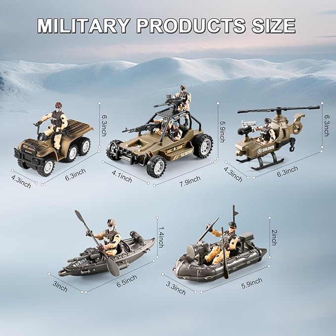 86-In-1 Army Men Toys for Boys 4-7 6-8 8-12, Military Base/Truck/Kayak Boat/Motorcycle/Helicopter/Army Men Action Figures/ Weapon Gear Accessories, Military Combat Toys Kids Boys Birthday Gifts