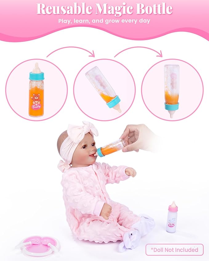 BABESIDE 7PCS Baby Doll Crib for 18'' Dolls, Baby Doll Bed with Storage Bag and Feeding Care Accessories Set , Doll Crib Doll Furniture for Girls Age 3+,Pretend Play Toy Gift for Kids Age 3+