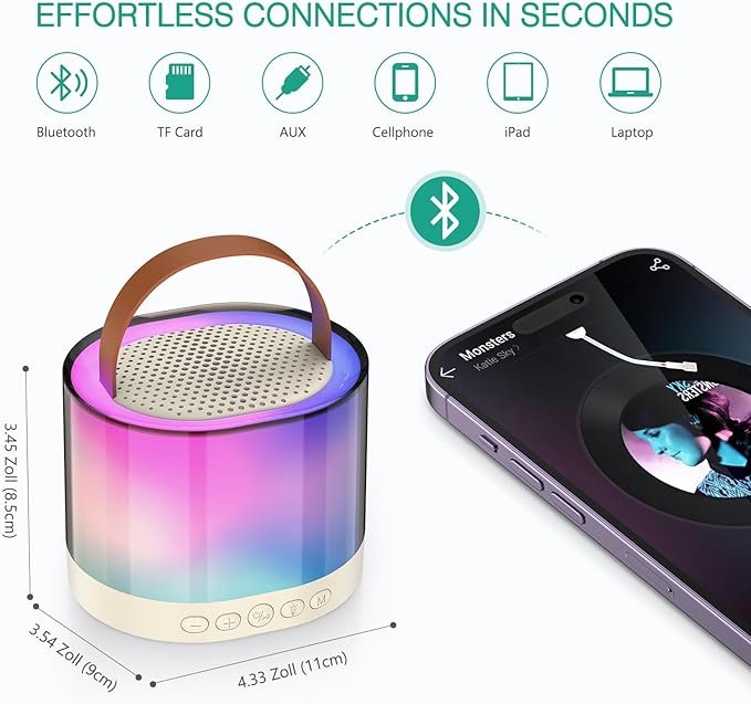 ORIA Mini Karaoke Machine, Bluetooth Karaoke Speaker with 2 Wireless Microphones, Wireless Karaoke Singing Machine with 5 Voice Changer, LED Colorful Lights, for Adults Kids Home Party