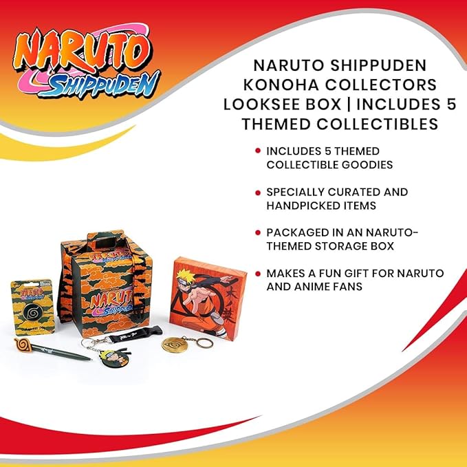 JUST FUNKY Naruto Shippuden Konoha Collectors Looksee Box | Mystery Box Collectors Items | Naruto Toys and Accessories | 5 Themed Toy Collectibles