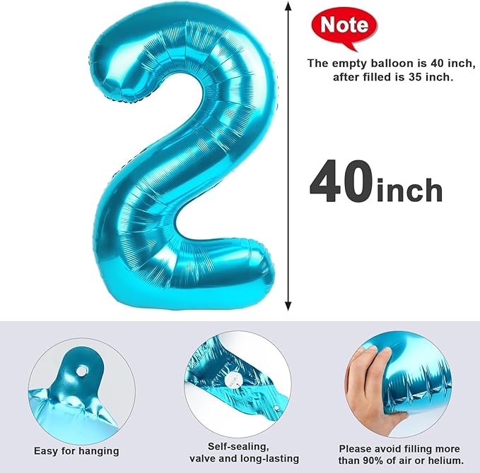 2 Numbers Balloon 40 Inch Light Blue Two Balloon Number Birthday Decor, 2nd 12 21st Party Celebration Decorations Graduations Wedding Baby Shower