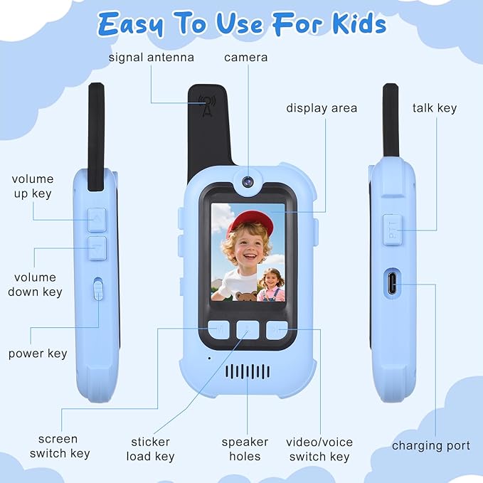 Video Walkie Talkies for Kids 2 Pack, 1000 Feet Long Range Video, Rechargeable Kids Walkie Talkies with Voice Changer Cute Stickers, Indoor Outdoor Gifts Boys Girls Ages 3-12 Camping Hiking Travel