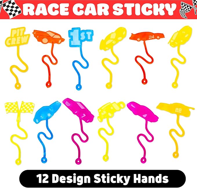 36PCS Race Car Party Favors - 24PCS Temporary Tattoos 12PCS Stick Hands Perfect Birthday Supplies for Kids Stretchy Fidget Goodie Bag Stuffers Treasure Box Toys Classroom Prizes Student Gifts