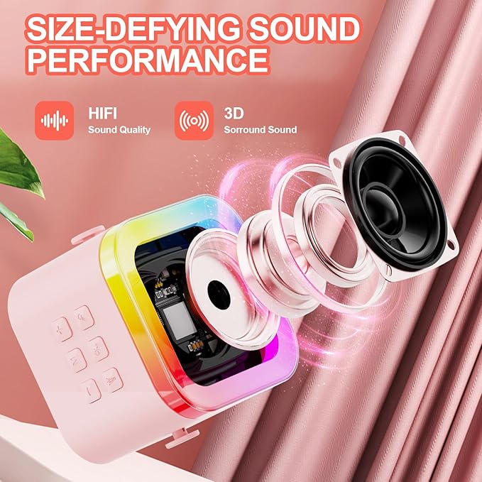 Mini Karaoke Machine for Kids & Girls with 2 Wireless Microphones, Portable Bluetooth Speaker, Christmas Birthday Gift Toy for Boys Toddlers Ages 3, 4, 5, 6, 7, 8, 9, 10, 11, 12+ Years Old (Pink - 2)