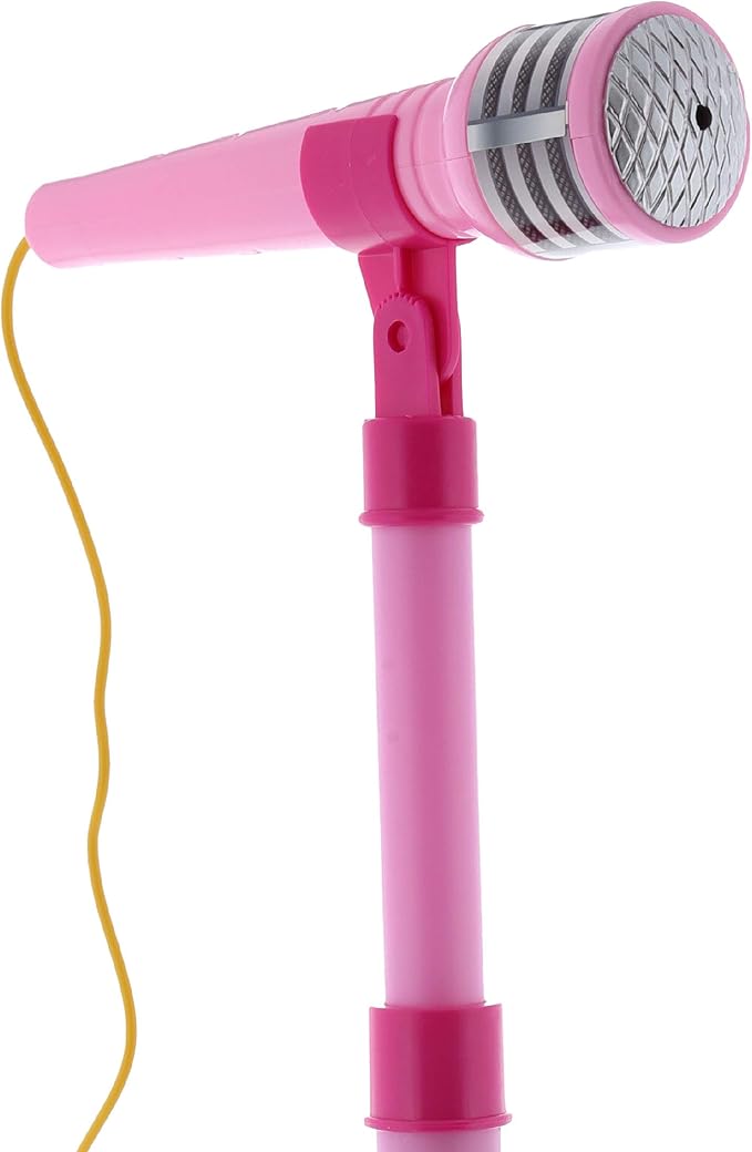 Mozlly Super Star Kids Karaoke Machine with Microphone Stand Playset - Pink Microphone with Stand with Built-in Jack and Speaker for MP3 Player, Singing Toys for Girls and Boys with Music and Light