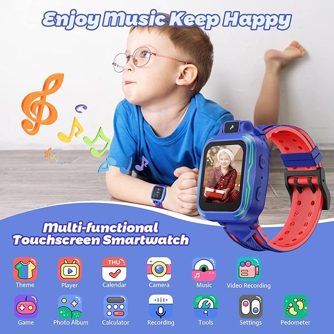 Kids Watch Boys with Camera,Children Digital Smart Watch Touchscreen with Video Mp3 Alarm Pedometer Games for Age 3-9 Years Old Christmas Birthday Gifts - Dark Blue with 32GB SD Card