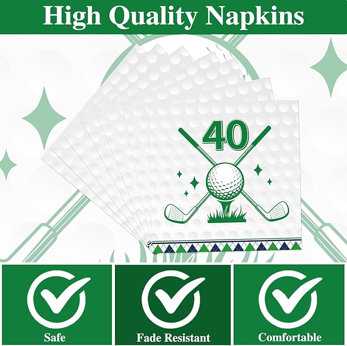 Rakuto Golf 40th Birthday Decorations - 50 Pcs Fourtee Golf Themed Party Plates and Napkins Decorations, Disposable Tableware Set Supplies Serves 25 Guests for Men Women Sports Birthday Party