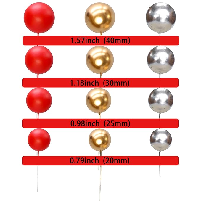 Gyufise 30Pcs Christmas Mini Balloon Cake Topper Foam Ball Cake Picks Cupcake Faux Pearl Balls DIY Cake Insert Topper Decoration for Christmas Graduation Birthday Party Red Gold Silver
