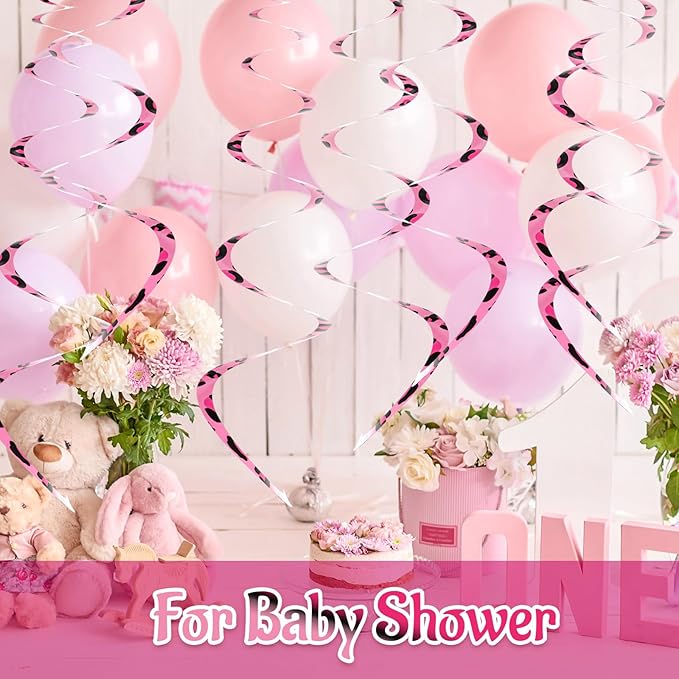 Boao 15 Pcs Cheetah Party Supplies Leopard Hanging Swirls Whirls Animal Print Party Decorations Cheetah Whirls for Birthday Baby Shower Jungle Animal Themed Graduation Wedding Celebration(Pink)