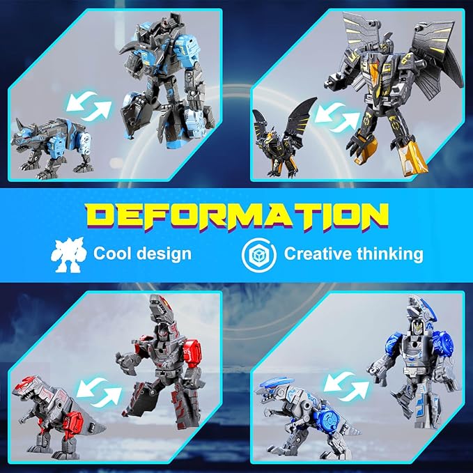 Dinosaur Transforming Robot Toys: 4-in-1 STEM Figure Robot Dinosaur Toys for Kids 3-8 Transform Toy Birthday Gifts for Boys Girls Age 8 9 10 Years Old