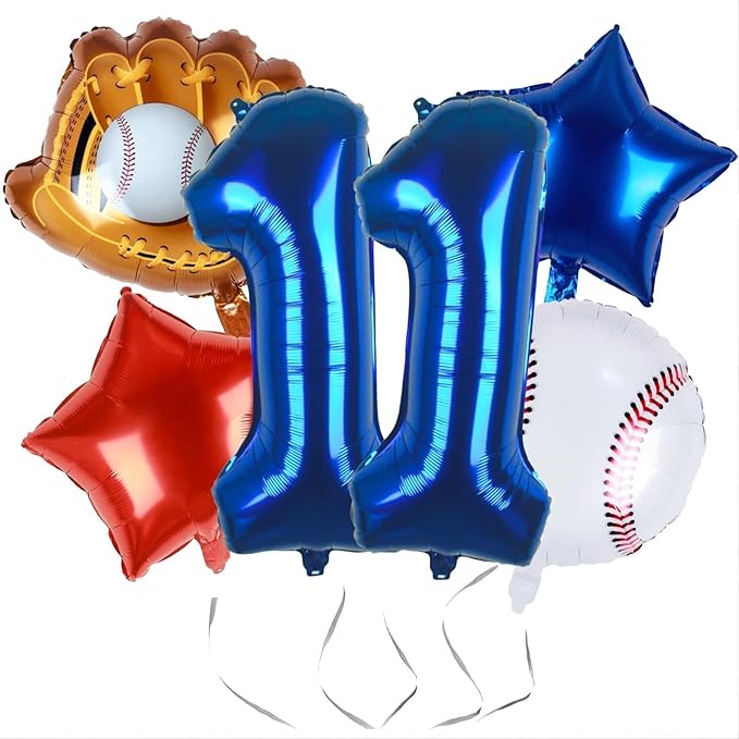 Baseball Balloons 11th Birthday Decorations for Boys | Baseball Birthday Decoration Sports Theme Party Supplies, 32Inch Foil Mylar Number 11 Balloon Navy Blue Red White Sports Balloon Arch Kits