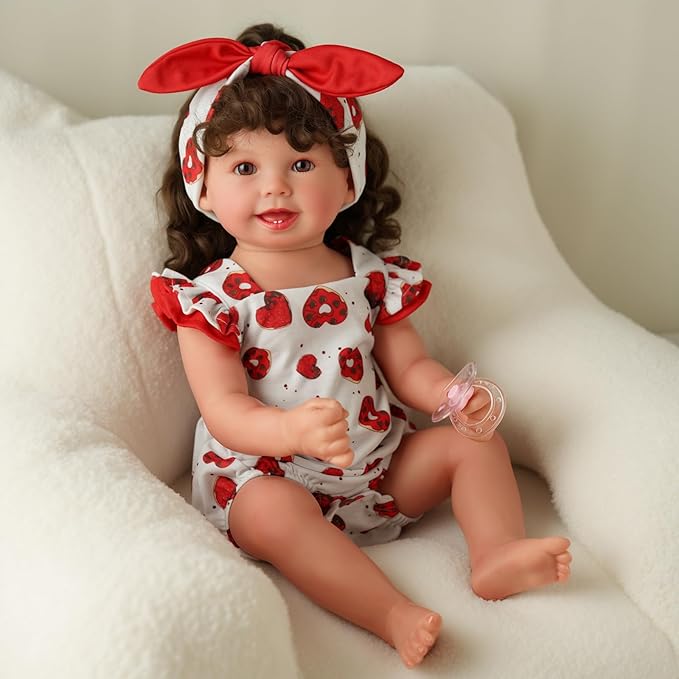 BABESIDE 3 Pcs Reborn Baby Doll Clothes for 17-22 Inch Dolls, Baby Doll Outfit Accessories with Heart Pattern fit Babydolls Girl , Red