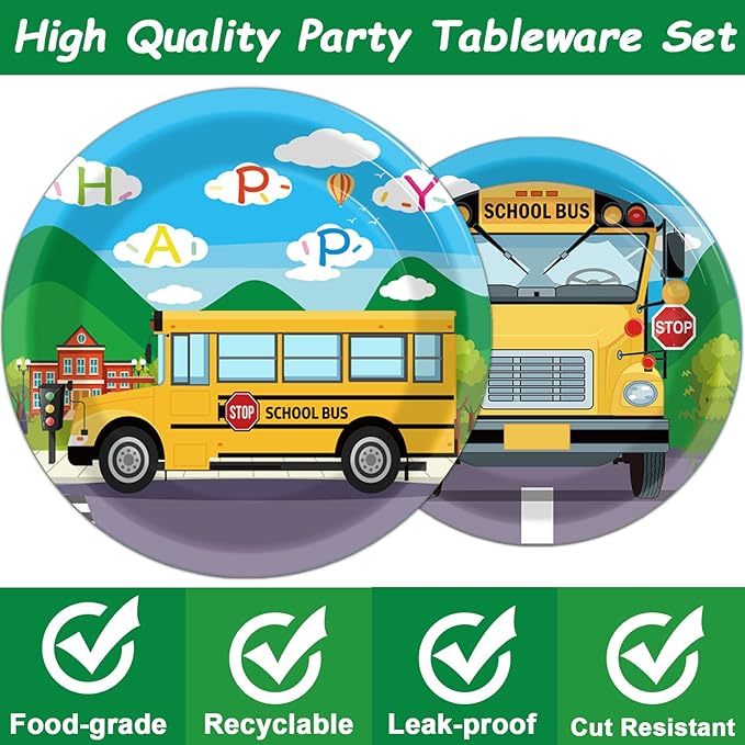 gisgfim 96 Pcs School Bus Party Plates and Napkins Party Supplies Back to School Birthday Party Tableware Set School Bus Decorations Favors for Birthday Baby Shower for 24 Guests