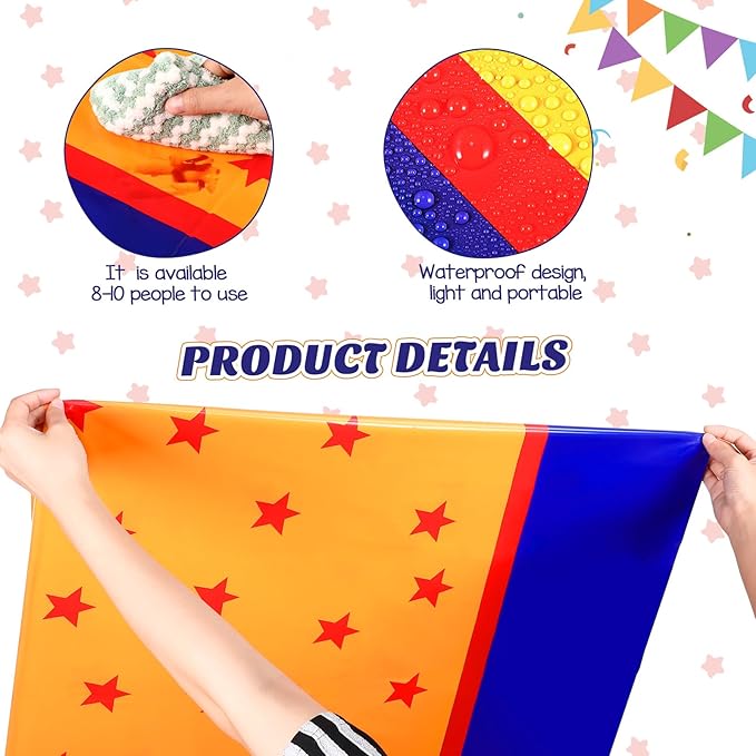 Oudain 3 Pcs Anime Theme Tablecloth 108 x 54 Inches Cartoon Table Covers Yellow Blue and Red Stars Print Table Cloth for Birthday Party Decoration