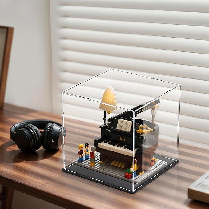 8 Inch Acrylic Case for Display, Clear Display Acrylic Box for Collectibles, Alternative Glass Case with Matt Black Stand for Display Action Figures