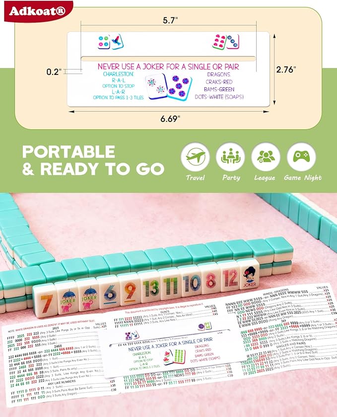 Adkoat® 4PCS Mahjong Line Finder & Mah Jongg Card Line Marker Reader Tracker - Mahj Accessories and Gifts - ADHD Dyslexia Overlays Guided Reading Tool - American Mahjong Rules Printed for Beginner