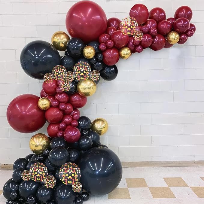 Black Burgundy Gold Balloon,60 Pcs 12 Inches Metallic Gold Burgundy Confetti Balloons for Party Birthday Decorations Birthday Balloons Baby Shower Engagement Party Supplies