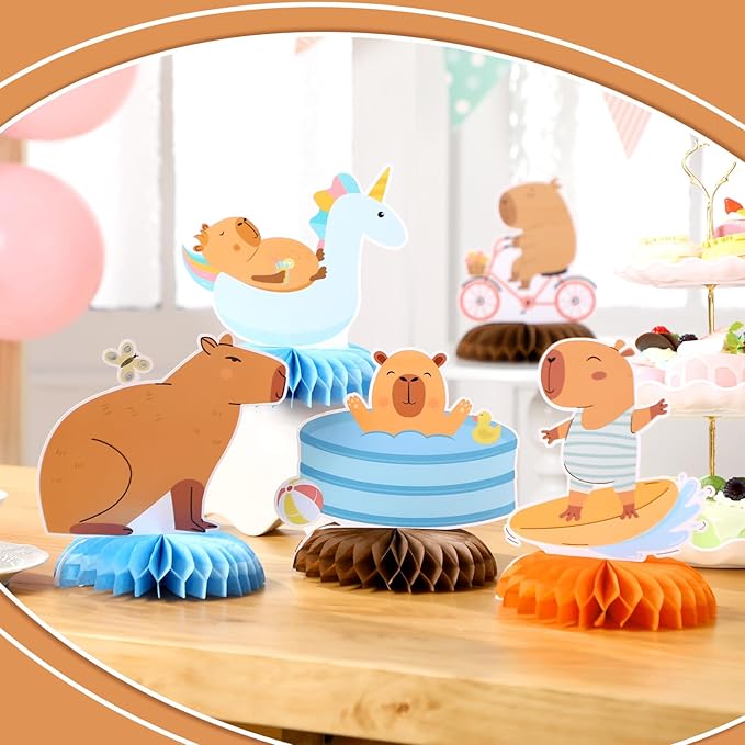12 Pcs Capybara Birthday Party Decorations Honeycomb Centerpieces Capybara Table Topper Animals Capy Table Decoration for Birthday Party Favors Supplies