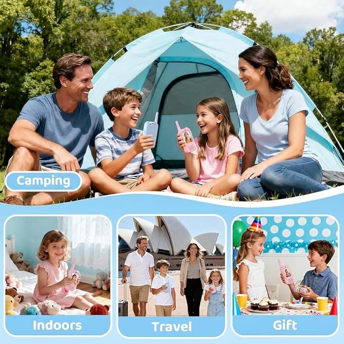 Kid Walkie Talkies for Kids 2 Pack, Long Range Rechargeable Walkie Talkies for Kids with LCD Screen & Earpieces, for Outdoor Adventures, Camping, Hiking, Birthday