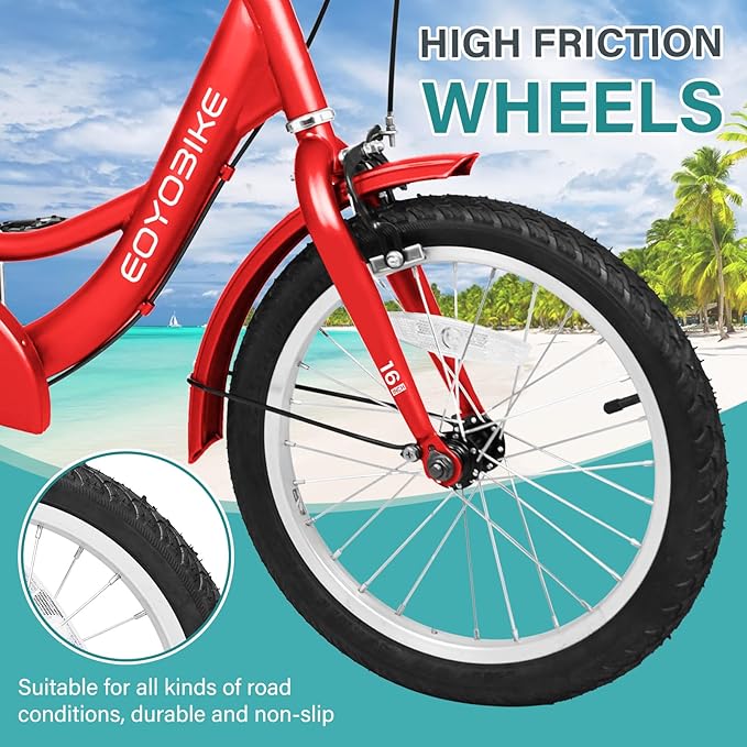 MOPHOTO 16 Inch Small Tricycle for Beginner Riders, Low Step-Through 3 Wheel Bike, Single Speed Trike with Hand Brakes, Adjustable Seat and Rear Basket, Fits Heights 3'9" to 4'9"