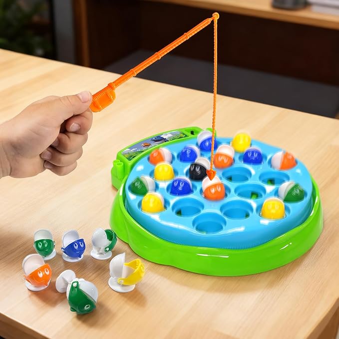 Fishing Game Toy for Kids with Rotating Board & Music | Interactive Fishing Toy | Educational Skill Building Game for Boys & Girls Ages 3+ | Fun Party Favor & Gift Idea| Green Base