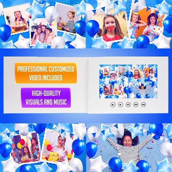 Animated Video Birthday Card for Kids – Custom Slideshow Gift – Upload Photos – 7-Inch LCD Display, 256MB Memory, Rechargeable USB Battery, Fun for Boys & Girls