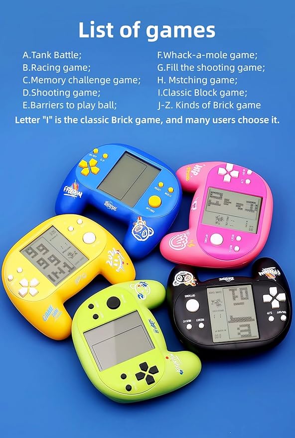 JXD Handle Brick Game Console 4.1Inch Great Grip Feeling 2574 in 1 Retro Puzzle Block Games Handheld Game Player for Travel/Indoor/Outdoor Children/Students/Teens/Birthday (Yellow)