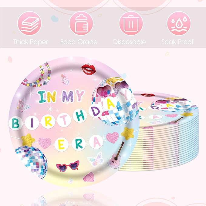In My Birthday Era Paper Plates 9 Inch Disposable Plates | Singer Music Themed Party Supplies for Girls Women Birthday Party Decoration, Friendship Bracelet Party Supplies