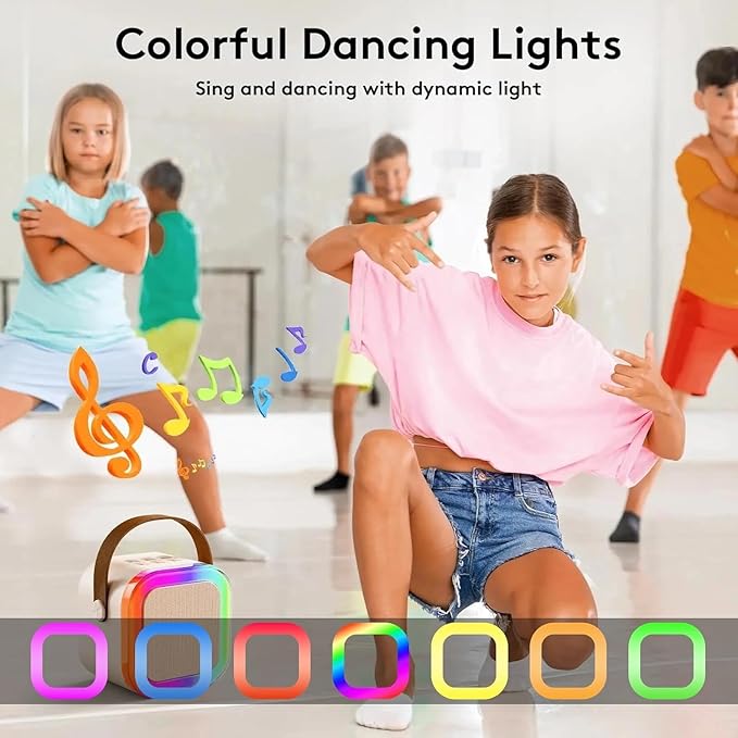 Karaoke Machine for Kids,2025 New Mini Portable Karaoke Toys, Karaoke Speaker with 2 Wireless Microphone & Light for Home Party for Adults (Beige-2Mic)