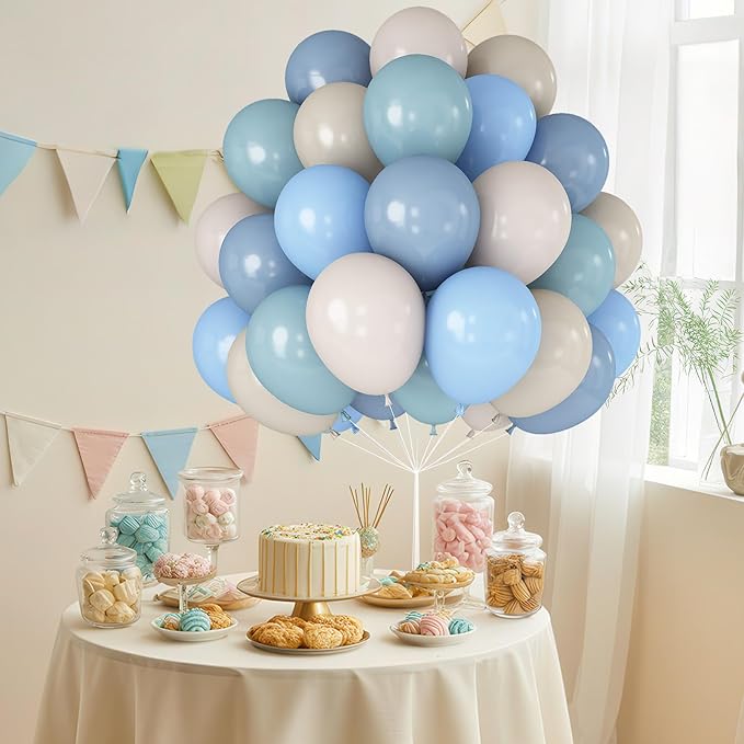 Dusty Blue and White Balloons Haze Pastel Blue Beige Balloon 12inch 60pcs Sand White Ivory Helium Latex Balloon for Arch Birthday Party Decorations Bridal Baby Shower Bachelorette Engagement Wedding