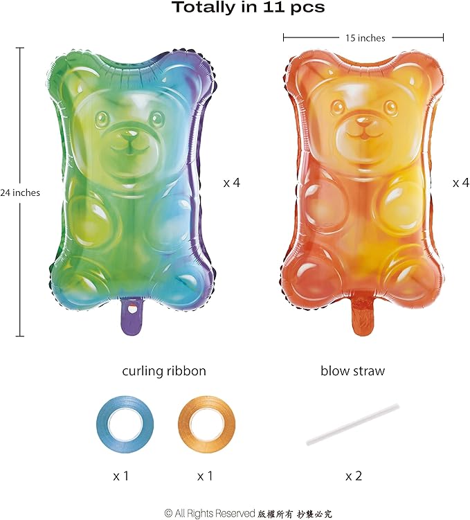 Cheerland Candy Balloons Candyland Party Decorations Gummy Foil Metallic Mylar Balloon Gummy Candy Land Themed Bear Balloons Colorful Dessert Station Rainbow Sweets Bar Party Supplies Pack of 8