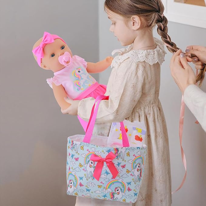 Ecore Fun 15 Pcs Baby Doll Diaper Bag with Clothes and Accessories,Doll Alive Feeding and Caring Set for 16-18 Inch Dolls,Include 16 inch Girl Doll Clothes,Bottles, Pacifier,Bib,Diaper