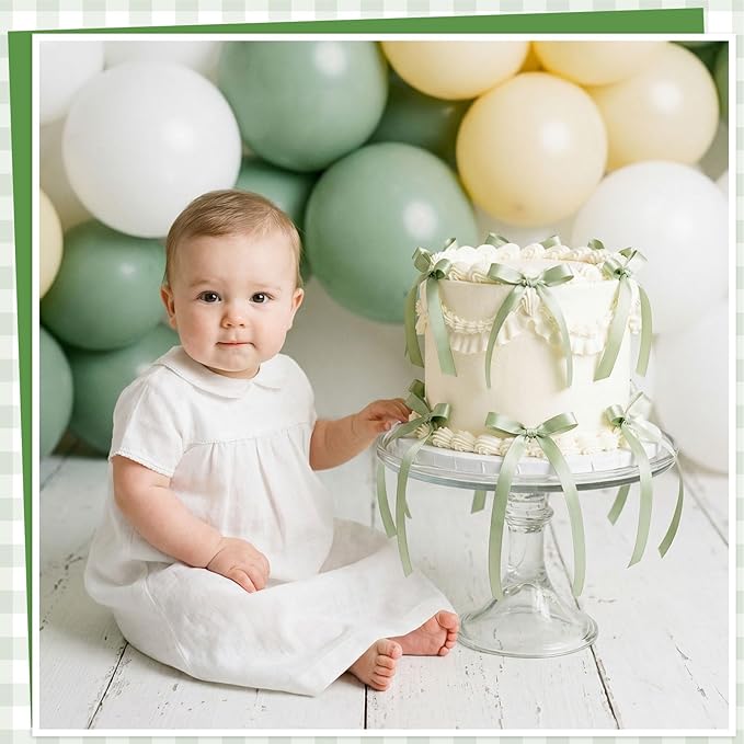 30 Pack Bow Cake Toppers Sage Green Ribbon Bows for Cake Bow Cupcake Toppers Light Green Bow Birthday Decorations for Wedding Bridal Shower Baby Shower Birthday Party Decorations