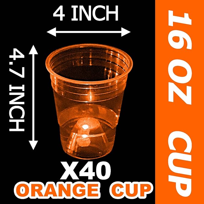mishunyus 40 Pack Orange Cup, Party Cups, Glow Orange Cups Party Cups-16 oz Suitable for Both Night and Day Party Decoration Supplies