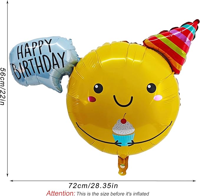 Cute Smiling Foil Balloon Sunshine Smiley Face Party Decorations Happy Birthday Message Bubble Decoration Gift Hat Holding Cake Birthday Party Background Layout Decoration Baby Shower Supplies