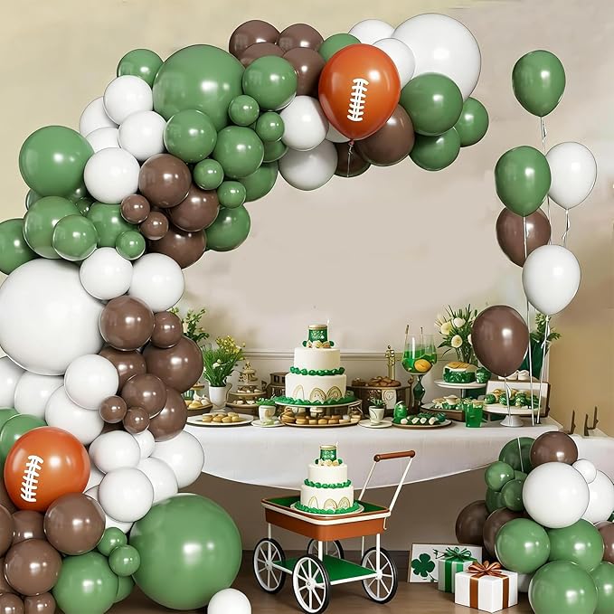 FunHot Football Balloons, 50 Pcs Green Brown Balloon, 12 Inch Ivory Retro Green Football Printed Latex Balloons for Boy Baby Shower Men Birthday Rugby Game Sport Themed Party Decorations