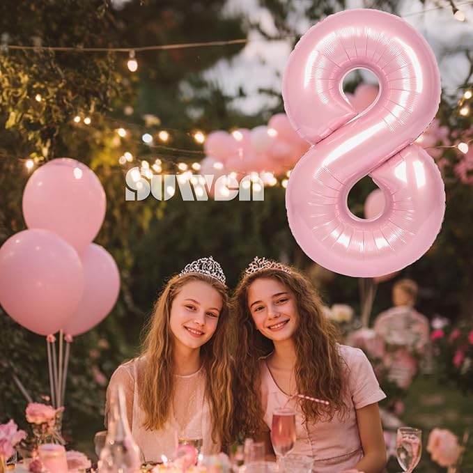 SUWEN 40 Inch Pink Large 8 Number Balloons Big Foil Helium Number Balloons 0-9 Jumbo Happy 8th Mylar Birthday Party Decorations for Girl Anniversary Party Supplies