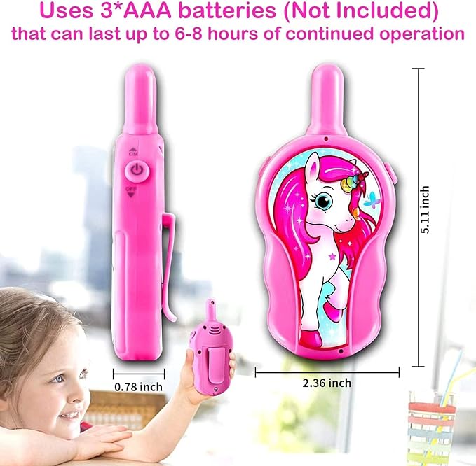 Unicorn Walkie Talkies for Kids Girls, 2 Pack Two Way Radio, Long Range Toddler Toys, Birthday for 3-8 Year Old Girls