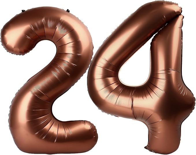 40 Inch Dark Brown Balloon Number 24,Chocolate Jumbo Mylar Foil Helium Balloon for 24th Digital Balloons for Birthday Party,Wedding Anniversary Party Decorations