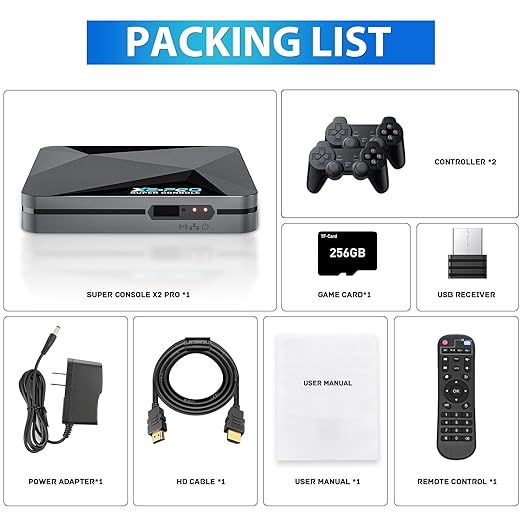 Kinhank Retro Game Console Super Console X2 Pro Built-in 65000+ Games, Video Game Console Android 9.0/Emuelec 4.6, S905X2 Chip, 4K UHD Output,2.4G/5G, BT 5.0