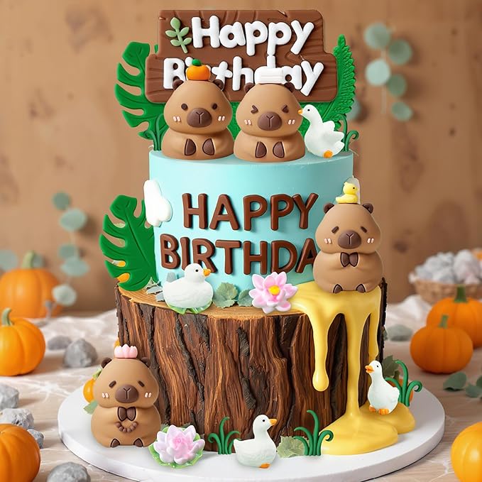 Knana 25Pcs Capybara Cake Toppers Capybara Figurine Birthday Cake Decorations with Duck Cake Topper for Capybara Baby Shower Birthday Party Supplies