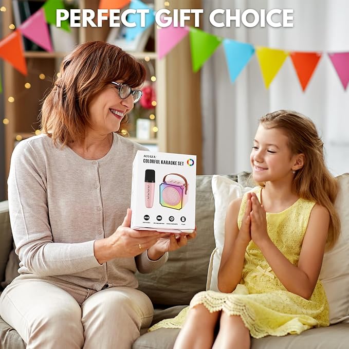 Karaoke Machine, Portable Speaker with Microphones, Birthday Family Party Gifts for Kids Girls Boys 3 4 5 Year Old
