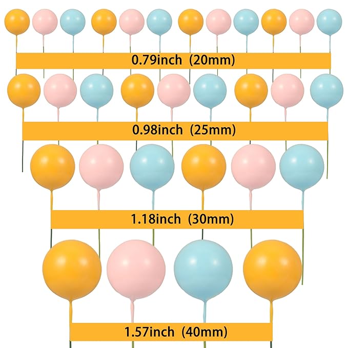 Gyufise 30Pcs Balls Cake Toppers Ball Picks Ball Shaped Cupcake Toppers Foam Balls Cake Topper Mini Balloons Cake Decorations for Wedding Baby Shower Birthday Party Supplies Yellow Pink Green