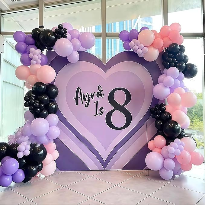 Pink and Purple Balloon Garland Arch Kit, Black Purple Pink Metallic Confetti Latex Party Balloons with Explosion Star Foil Balloon for Girls Bridal Baby Shower Wedding Birthday Party Decorations